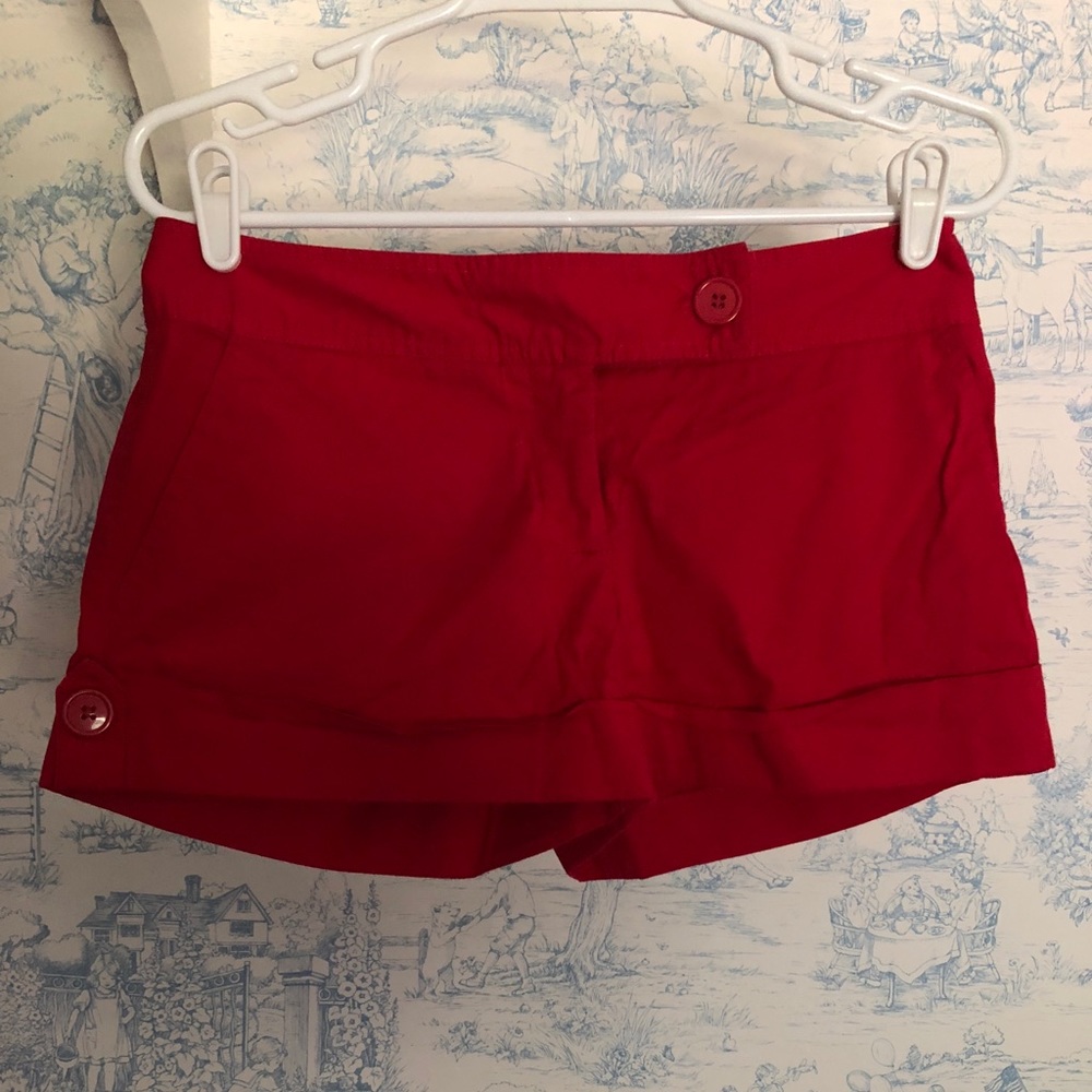 red cuffed shorts